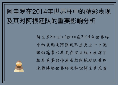 阿圭罗在2014年世界杯中的精彩表现及其对阿根廷队的重要影响分析